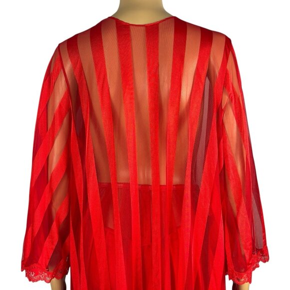 Vintage Jenelle of California Red Nylon Peignoir Set Sz M P Robe Pants Hollywood - Picture 10 of 16